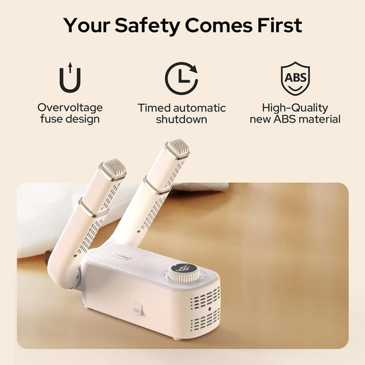 Drosoft  Electric Shoe Dryer and Warmer with PTC Heating, 48°C Fast Drying, 360° Warm Air, UV Sterilization, Intelligent Timer Settings, Foldable & Hanging Design